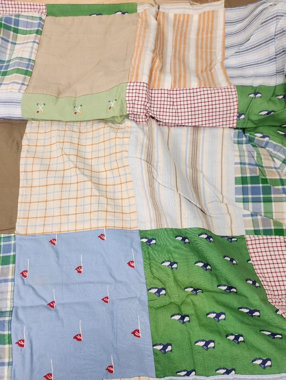 Pottery Barn Teen Golf Patchwork Duvet Cover Twin Colorful NOS*Flaw* Faded Spots